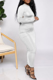 White Fashion Casual Solid Basic Half A Turtleneck Long Sleeve Dresses