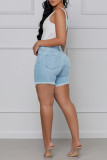 Orange Fashion Casual Solid High Waist Ripped Hot Pants Distressed Regular Jeans