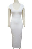 Vestidos de falda lápiz con cuello en V y cremallera con abertura sin espalda de retales lisos sexy blanco