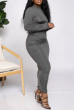 Grey Fashion Casual Solid Basic Half A Turtleneck Long Sleeve Dresses