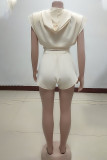 White Sexy Solid Patchwork Asymmetrical Hooded Collar Sleeveless Two Pieces