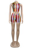 Colour Sexy Striped Patchwork Hooded Collar Sleeveless Two Pieces