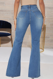 Babyblauwe casual jeans met trekkoord en halfhoge taille met bootcut