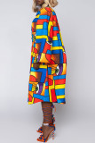 Capispalla con colletto con risvolto e fibbia patchwork con stampa alla moda a colori