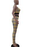 Pink Sexy Plaid Patchwork O Neck Sleeveless Two Pieces