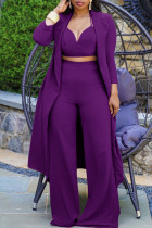 Purple Casual Solid Split Joint Turn-back Collar Nine Points Sleeve Two Pieces