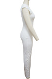 Белые сексуальные однотонные лоскутные платья-юбка-карандаш с открытой спиной и молнией с V-образным вырезом