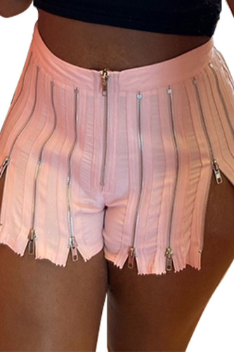 Calças retas retas da cor sólida da cintura alta reta do zíper dos retalhos contínuos da rua cor-de-rosa