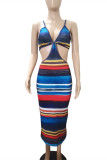 Multicolor Fashion Sexy Print Backless Sling Dress mit V-Ausschnitt