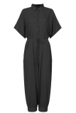 Black Casual Solid Patchwork Turndown Collar Harlan Jumpsuits