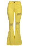 Желтые джинсовые брюки в стиле пэчворк с застежкой-молнией и ширинкой на пуговицах со средним отверстием
