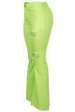 Pantalones vaquero con cremallera y botón de mosca con agujero medio y corte de bota de patchwork verde