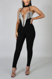 Black Sexy Sleeveless Off The Shoulder Skinny Patchwork Jumpsuits