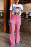 Розовые джинсовые брюки в стиле пэчворк с застежкой-молнией и летящими пуговицами со средними отверстиями