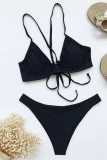 Black Fashion Sexy Solid Backless Strap Design Swimwears