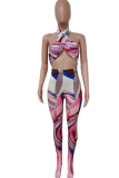 Pink Sexy Print Patchwork Strapless Sleeveless Two Pieces