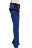Темно-синие повседневные однотонные джинсовые джинсы со средней посадкой в ​​стиле пэчворк
