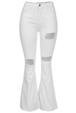 Pantaloni con taglio a stivale patchwork a metà foro con cerniera lampo in denim bianco