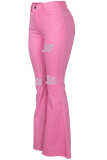 Розовые джинсовые брюки в стиле пэчворк с застежкой-молнией и летящими пуговицами со средними отверстиями