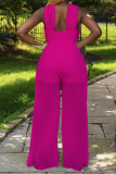 Rose Red Sexy Solid Mesh Neckholder Straight Jumpsuits