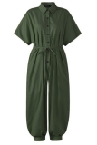Green Casual Solid Patchwork Turndown Collar Harlan Jumpsuits