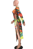 Rozerode sexy print uitgeholde patchwork frenulum split O-hals rechte jurken