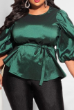Verde Casual Sólido Patchwork O Neck Plus Size Tops