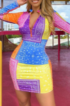 Robes de jupe crayon à col rabattu à imprimé sexy multicolore