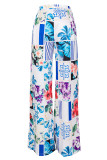 Multicolor Fashion Casual Print Basic Regular High Waist Hose mit weitem Bein