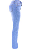 Синие повседневные однотонные лоскутные джинсы из обычного денима с высокой талией и контрастной отделкой