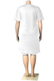 ホワイトファッションカジュアルソリッドスリットVネックプラスサイズツーピース