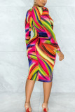 Vestidos de falda lápiz con cuello en V asimétricos con retazos y estampado sexy multicolor