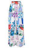 Multicolor Fashion Casual Print Basic Regular High Waist Hose mit weitem Bein