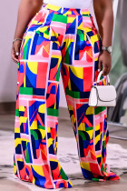Calças largas com estampa casual moda multicolorida básica regular cintura alta