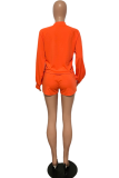 Tangerine Red Casual Solid Buckle Long Sleeve Two Pieces