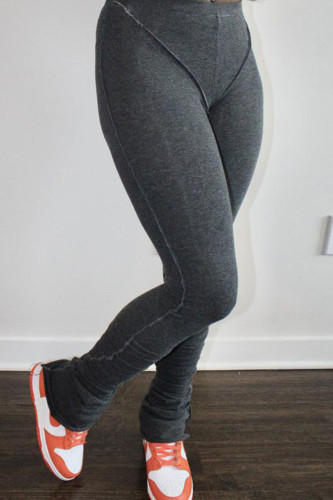 Dark Gray Fashion Casual Solid Fold Skinny High Waist Pencil Trousers