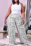 Lettre Imprimé Mode Décontracté Imprimé Basique Regular Taille Haute Pantalon Large