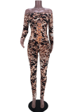 Leopard Print Sexy Print Hollowed Out Off the Shoulder Skinny Jumpsuits