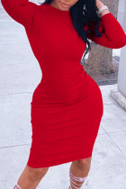 Rojo sexy sólido patchwork medio cuello alto lápiz falda vestidos