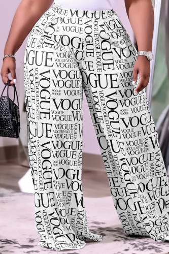 Pantalones de pierna ancha de cintura alta básicos regulares con estampado informal de moda con estampado de letras