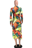 Rozerode sexy print uitgeholde patchwork frenulum split O-hals rechte jurken