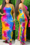 Красочное модное сексуальное платье-жилет без рукавов с принтом U-образным вырезом на тонких бретельках плюс размер
