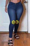 Black Fashion Casual Print Basic Plus Size Jeans