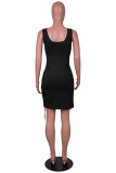 Black Sexy Solid Hollowed Out Chains U Neck Sleeveless Dress