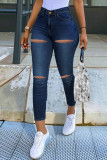 Jeans skinny a vita alta strappati casual alla moda neri