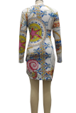 Multicolore Sexy Print Patchwork Half A Turtleneck Pencil Skirt Robes
