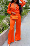 Orange Fashion Casual Solid Basic Umlegekragen Langarm Zweiteiler