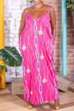 Lichtgroene casual print patchwork rechte jurken met spaghettibandjes