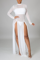 Белое сексуальное горячее сверление с высоким вырезом на половину водолазки Нерегулярное платье Платья