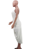 Vestidos brancos elegantes sólidos com retalhos e alças finas assimétricas